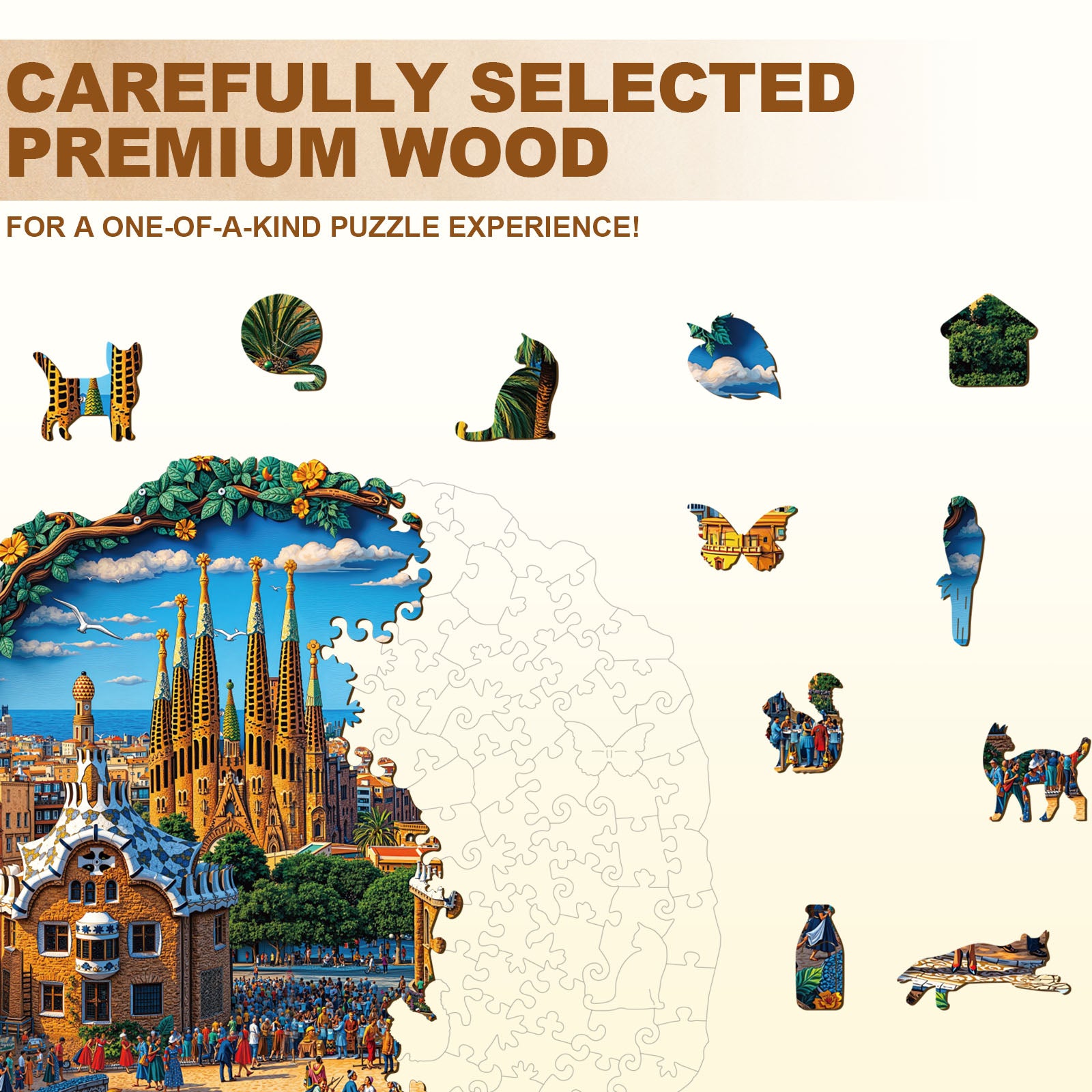 Barcelona Plaza Wooden Jigsaw Puzzle