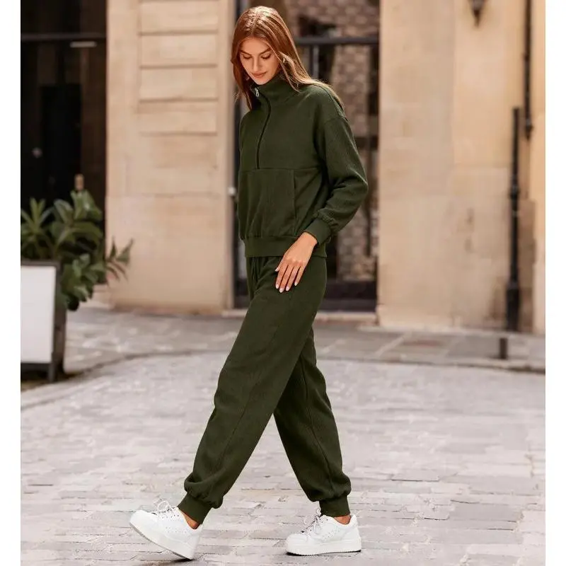 Women's 2-Piece Sweatpants Set Long Sleeve Half Zip Pullover Sweatshirt & Joggers Pants