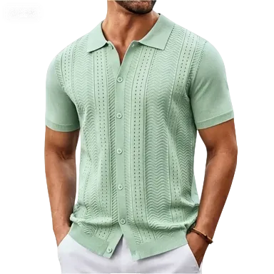 Mens Knit Button Down Shirt