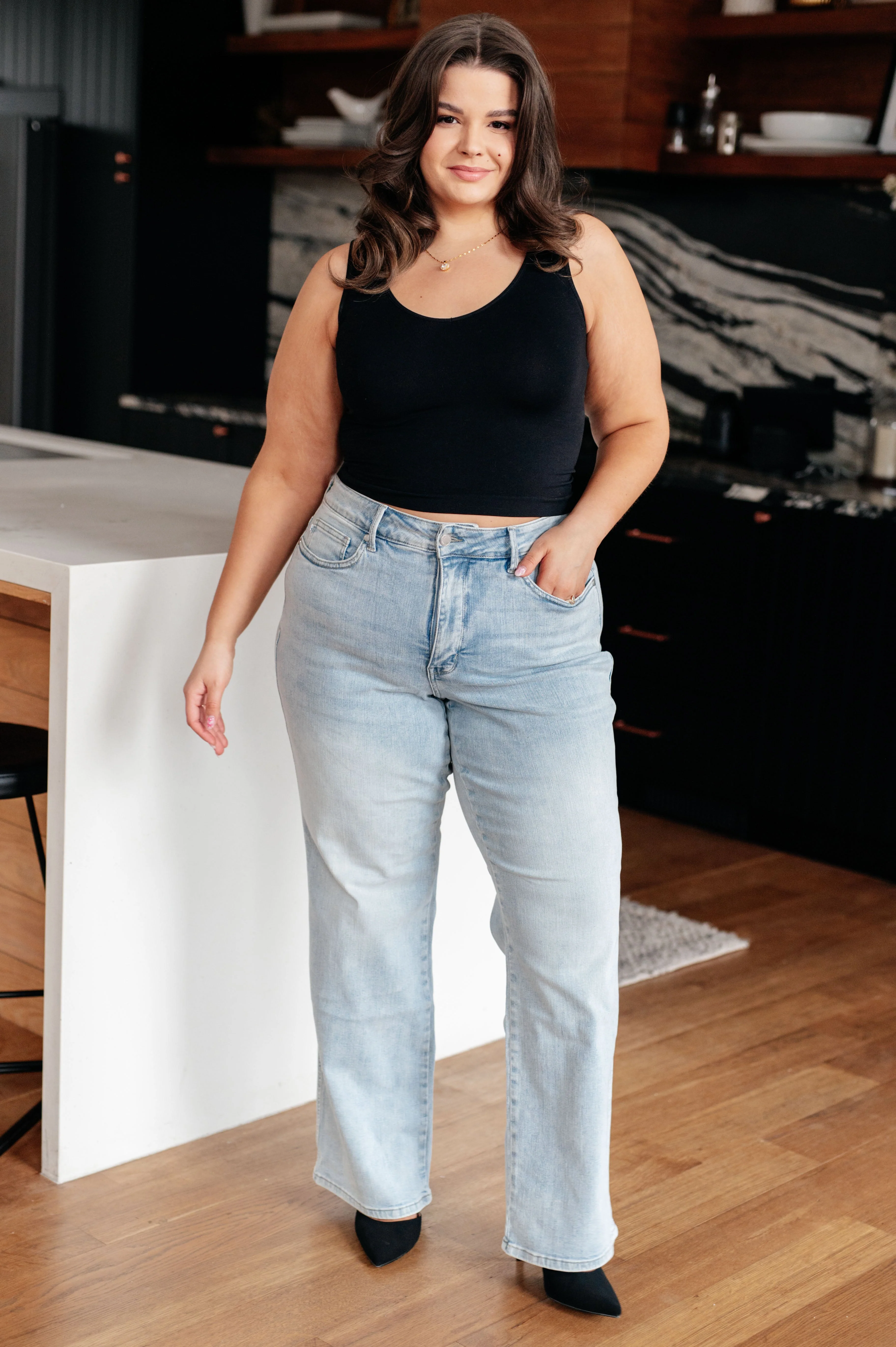 High Rise Control Top Vintage Wash Straight Jeans