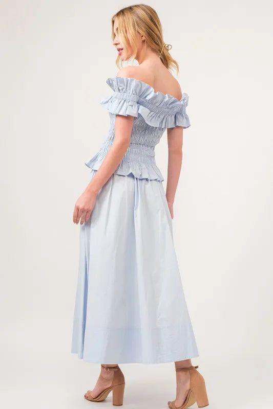A-line Flowing Elastic Back Midi Skirt