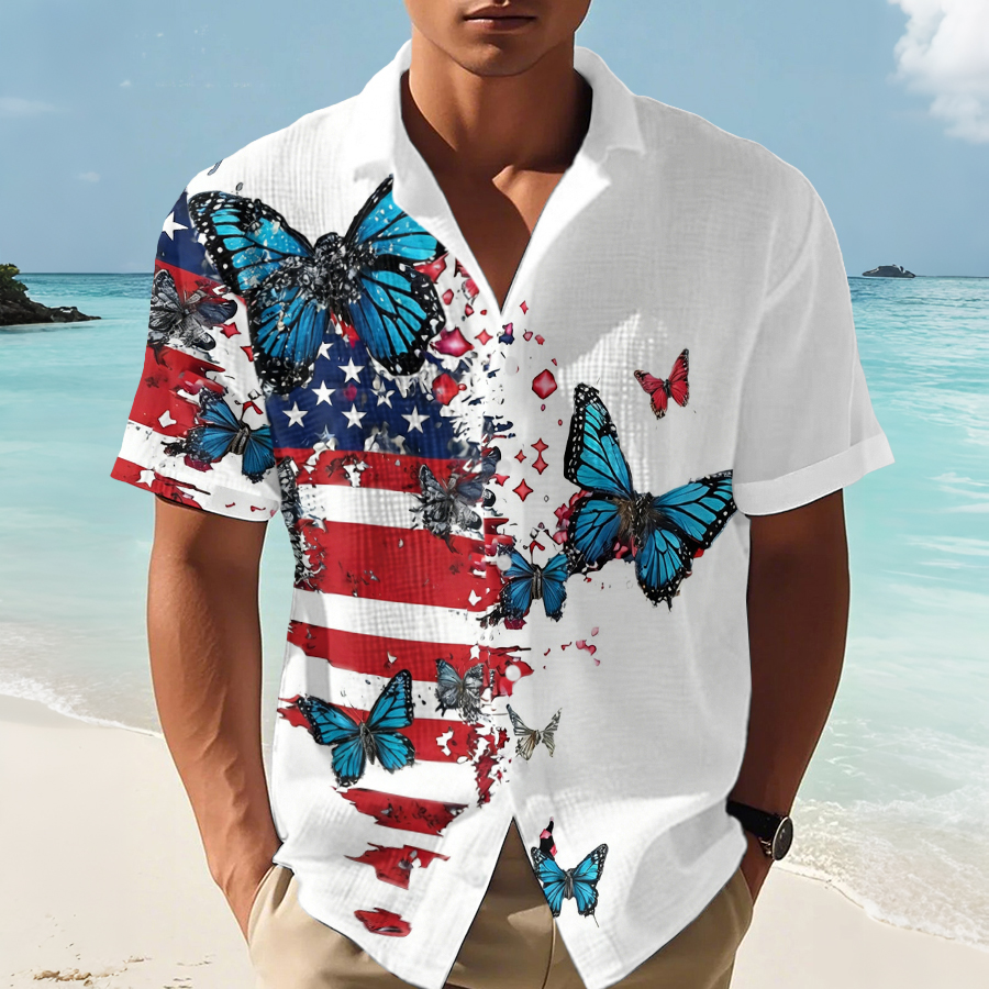 Men's Hawaii Vacation United States Independence Day Printed Casual Shirt