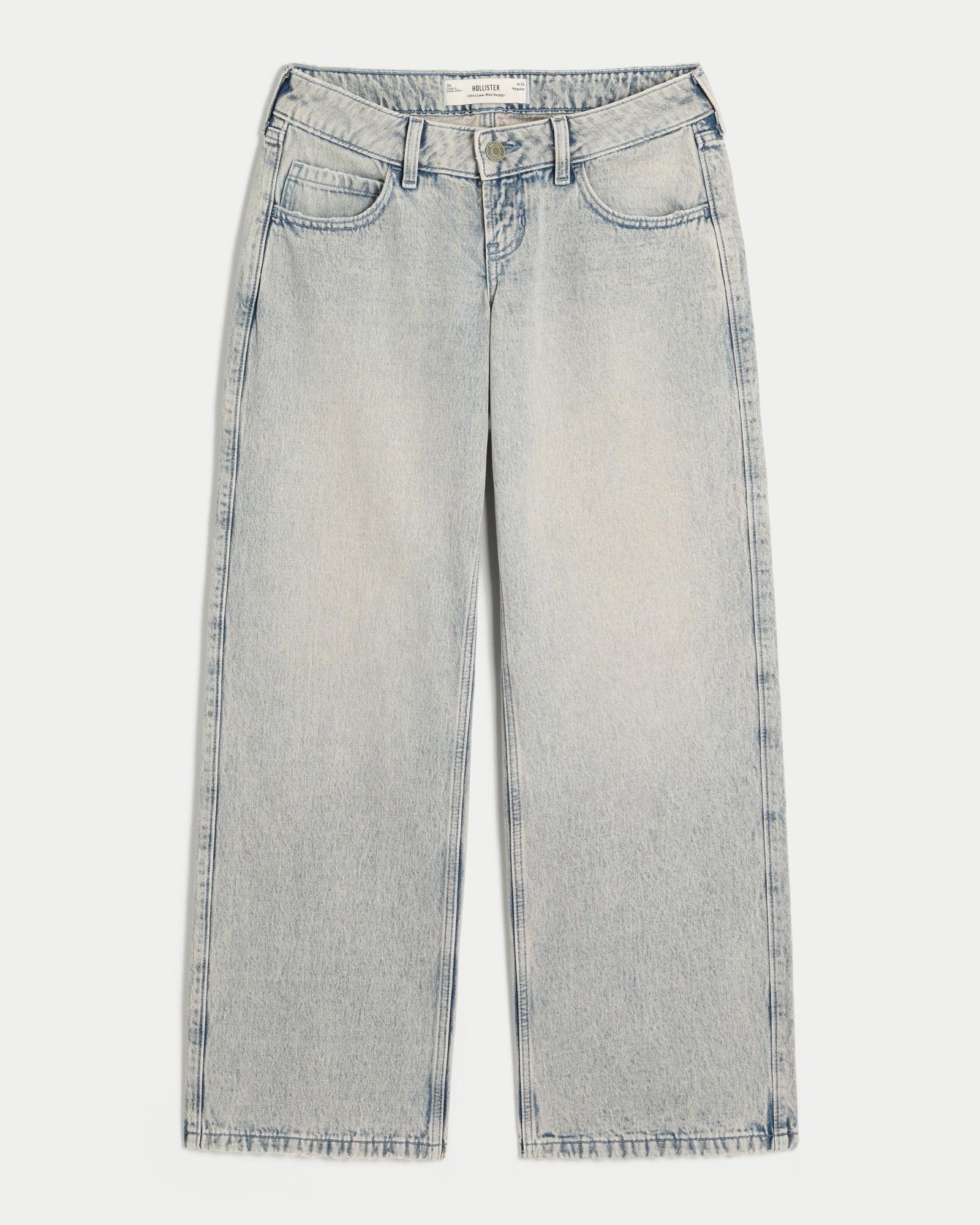 Ultra Low-Rise Light Wash Buckle Back Baggy Jeans