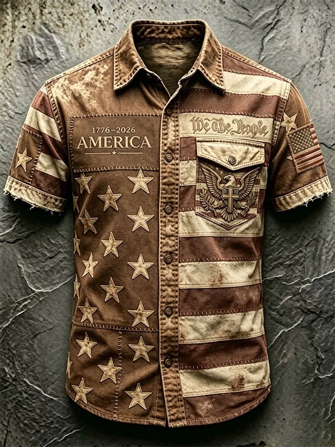 Men's Casual Retro Print Short-Sleeve Shirt