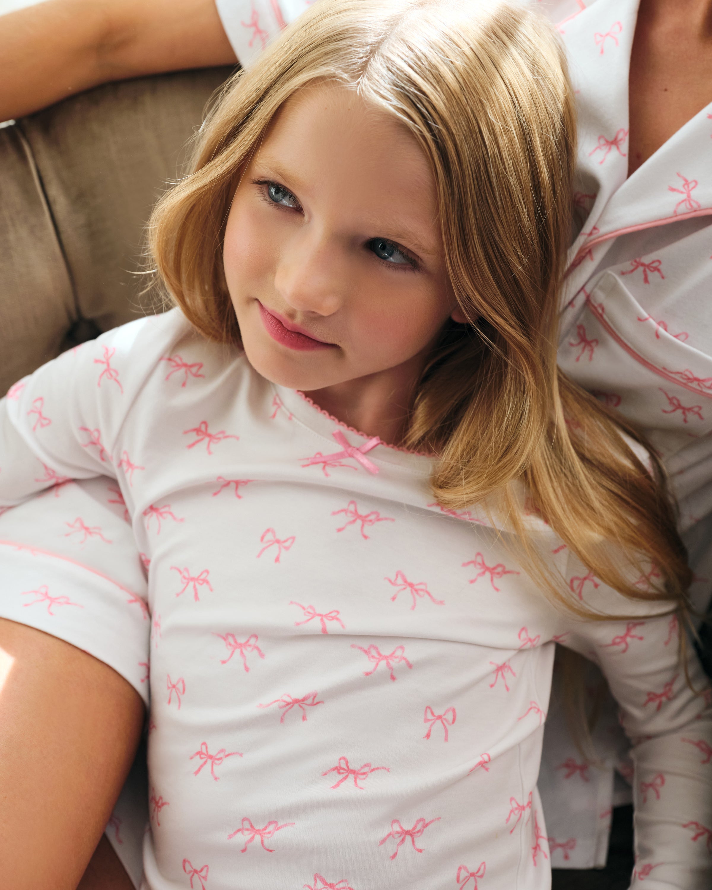 Kid's Pima Snug Fit Pajama Set in Blushing Bows