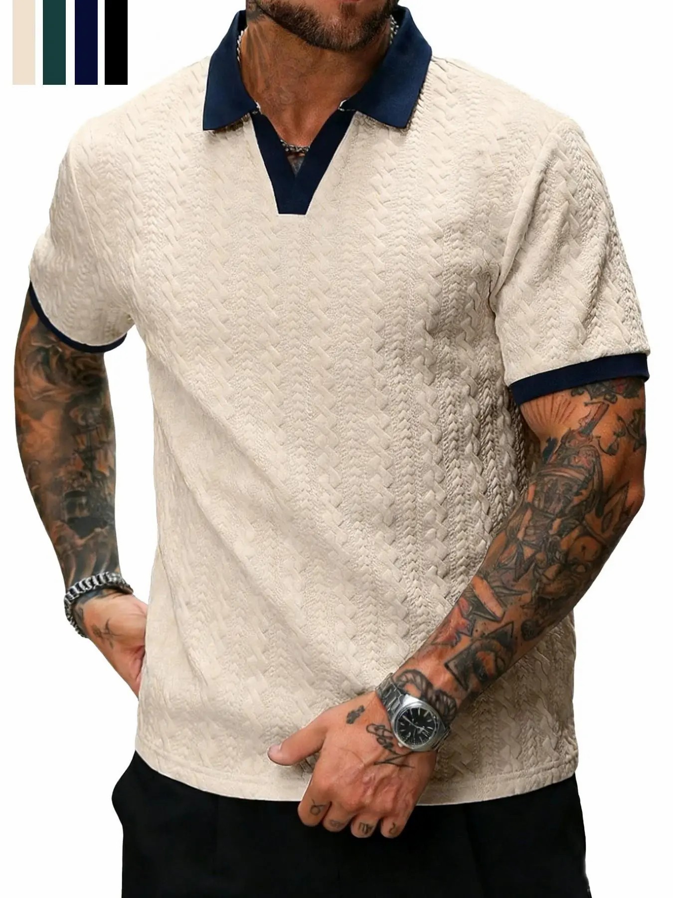 Men’s Retro Textured Colorblock Polo