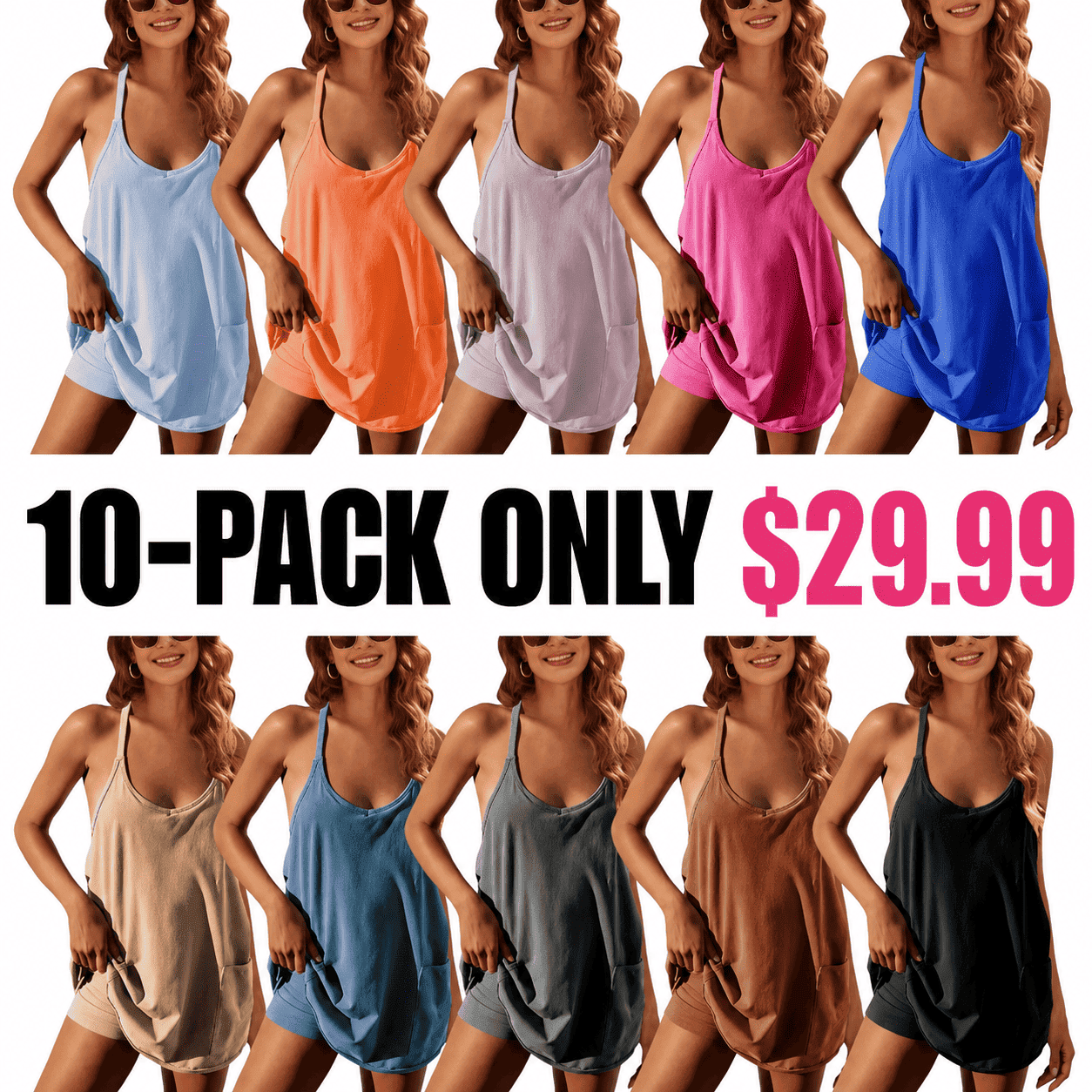 Women's Athletic Sleeveless Mini Dress with Built-in Shorts