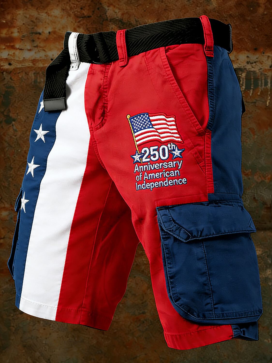 Men's Anniversary of American Independence Stars Stripes Print Denim-Like Cargo Shorts