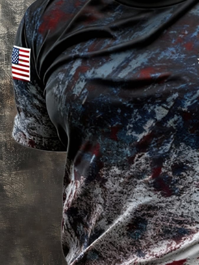 Men's Retro Patriot Camouflage Patchwork T-shirt