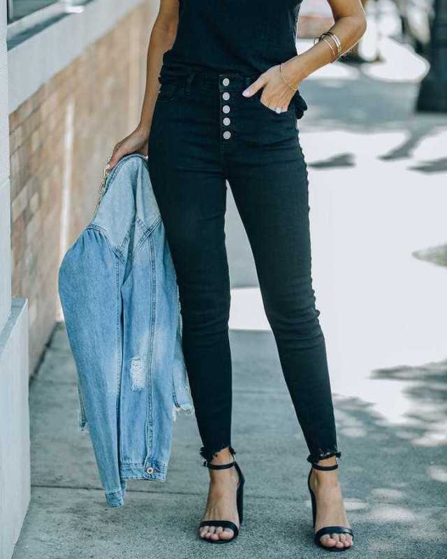 🖤 Slim Fit Black Denim Pants High-Waist Stretch Bootcut Jeans 🔥