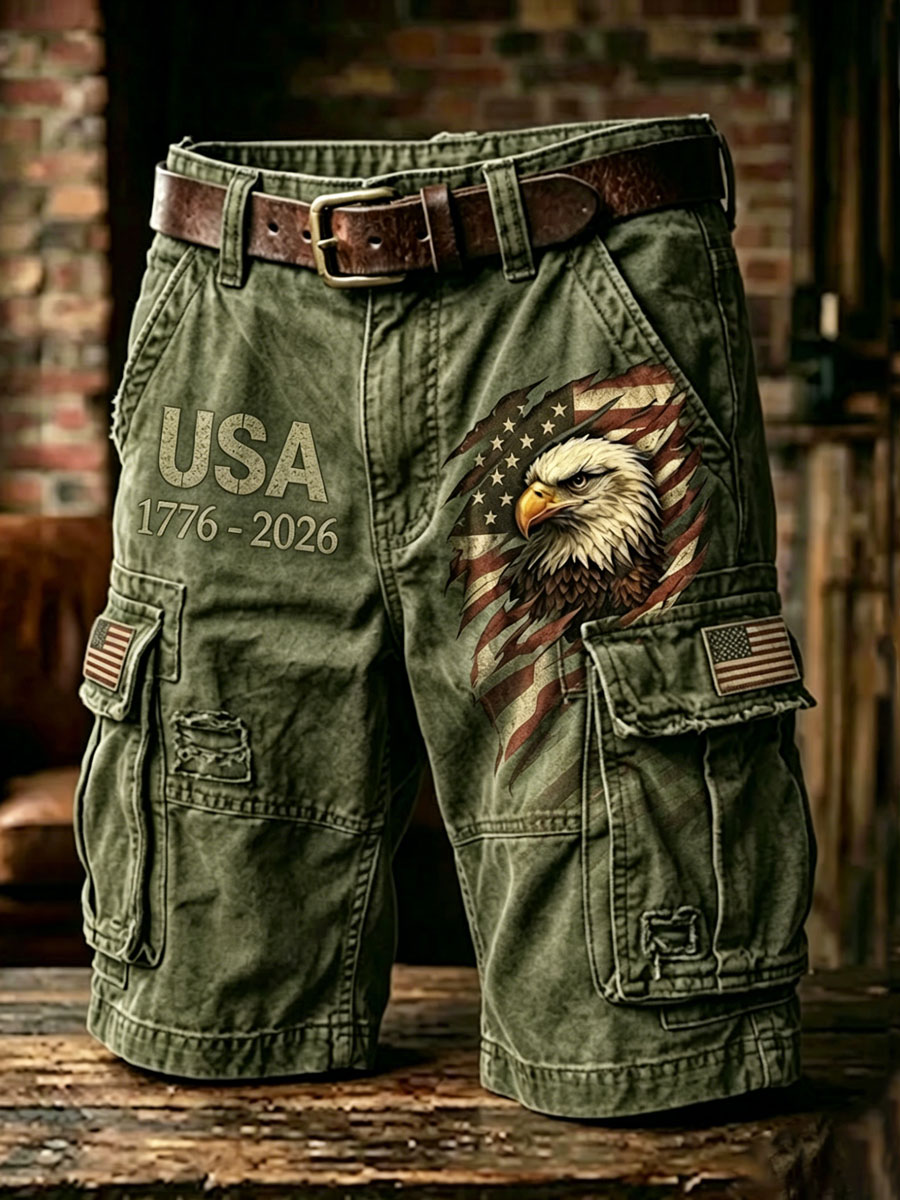 Men'S Independence Day American Flag Jet Planes Faith Print Casual Cargo Shorts