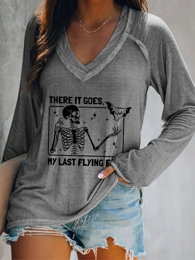 Women's Halloween There It Goes My Last Flying F*ck Print Casual T-Shirt