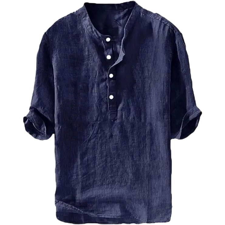 Mens 70% Cotton 30% Linen Shirts Casual Cotton 3/4 Sleeve Regular-Fit Henley T-Shirt Summer Lightweight Beach Yoga Tops