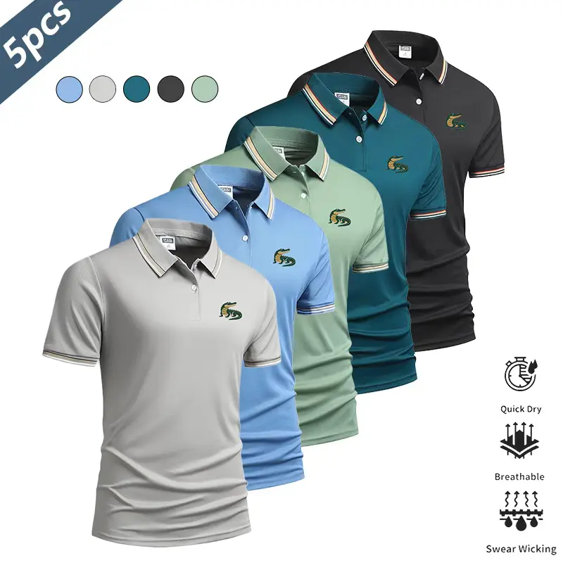 Men's Crocodile-Texture Polo Shirt—Lightweight, Quick-Drying, and Breathable Short-Sleeve Collared T-Shirt for Summer