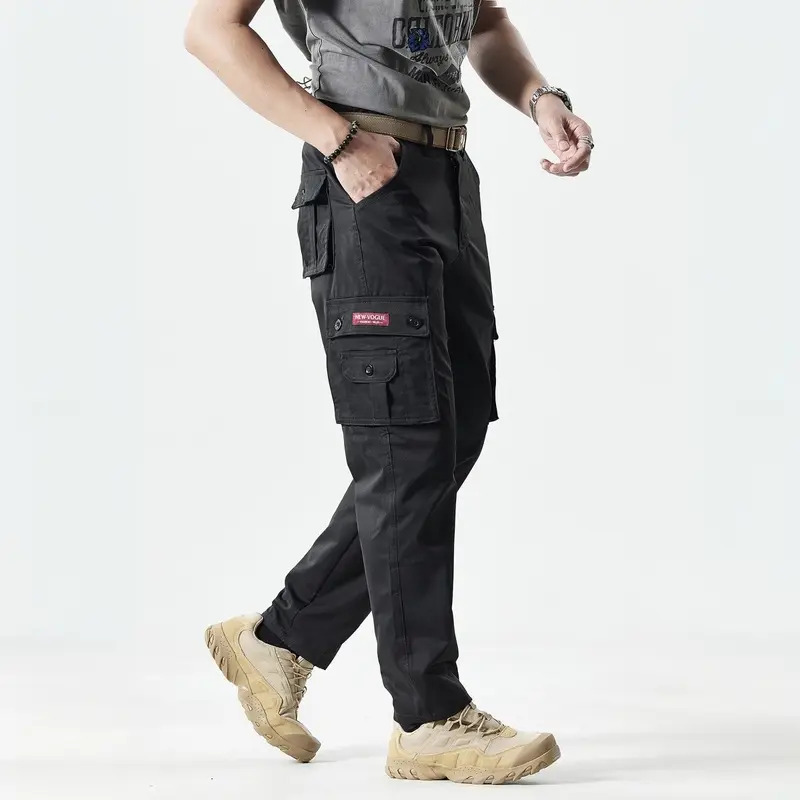 Men's Slim-Fit Solid-Color Straight-Leg Cargo Khakis—Multi-Pocket Trousers for Casual Daily Wear