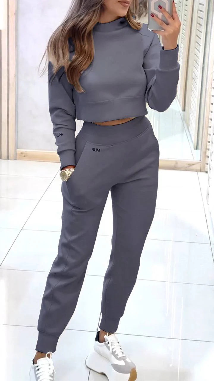 Ladies' High Collar Long Sleeve Autumn and Winter Casual Sweater Suit