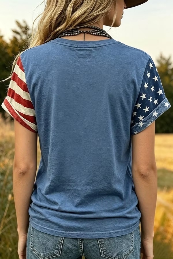 Colorful USA Print Short Sleeve T-Shirt