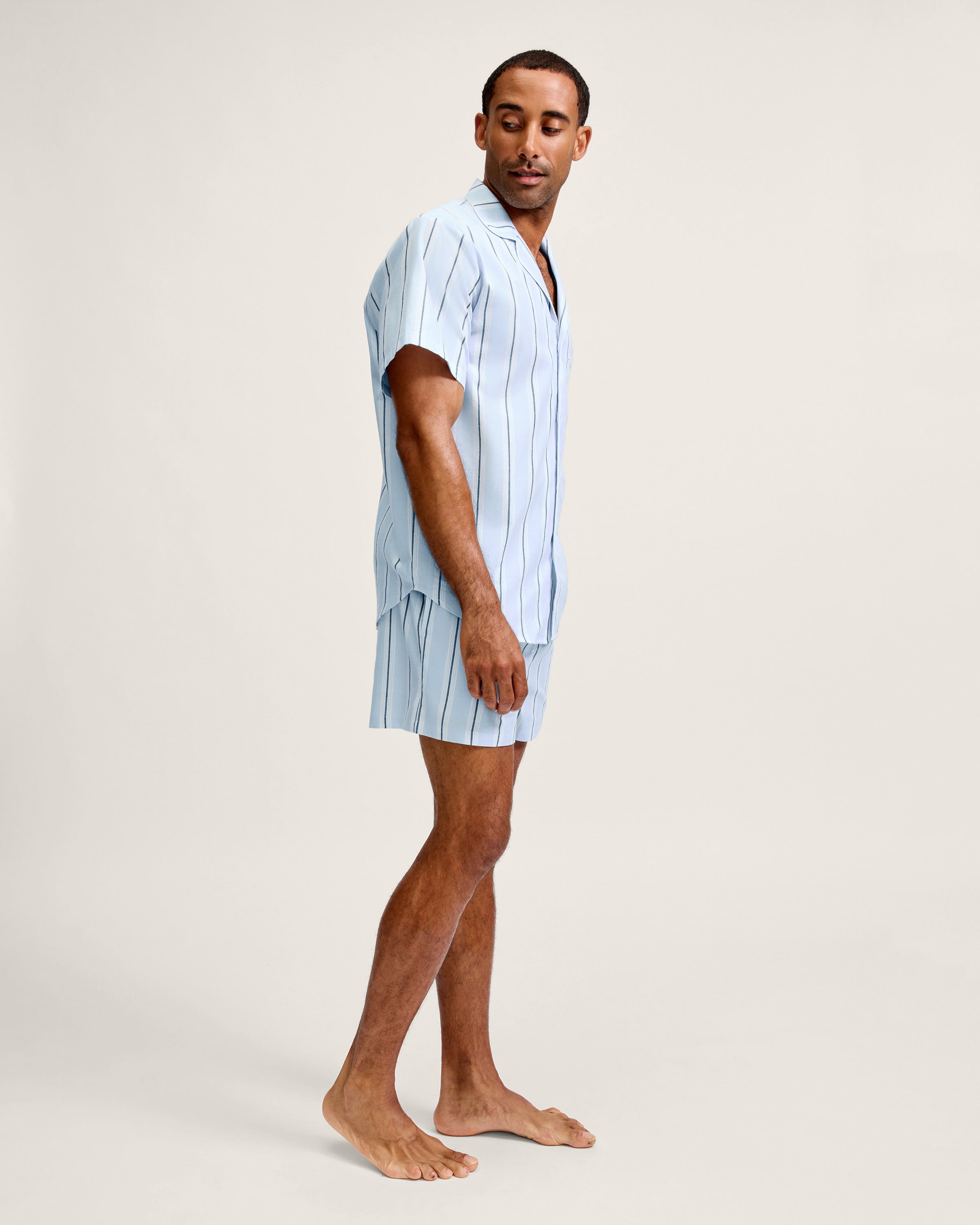 Men's Twill Pajama Short Set in Coastal Stripe