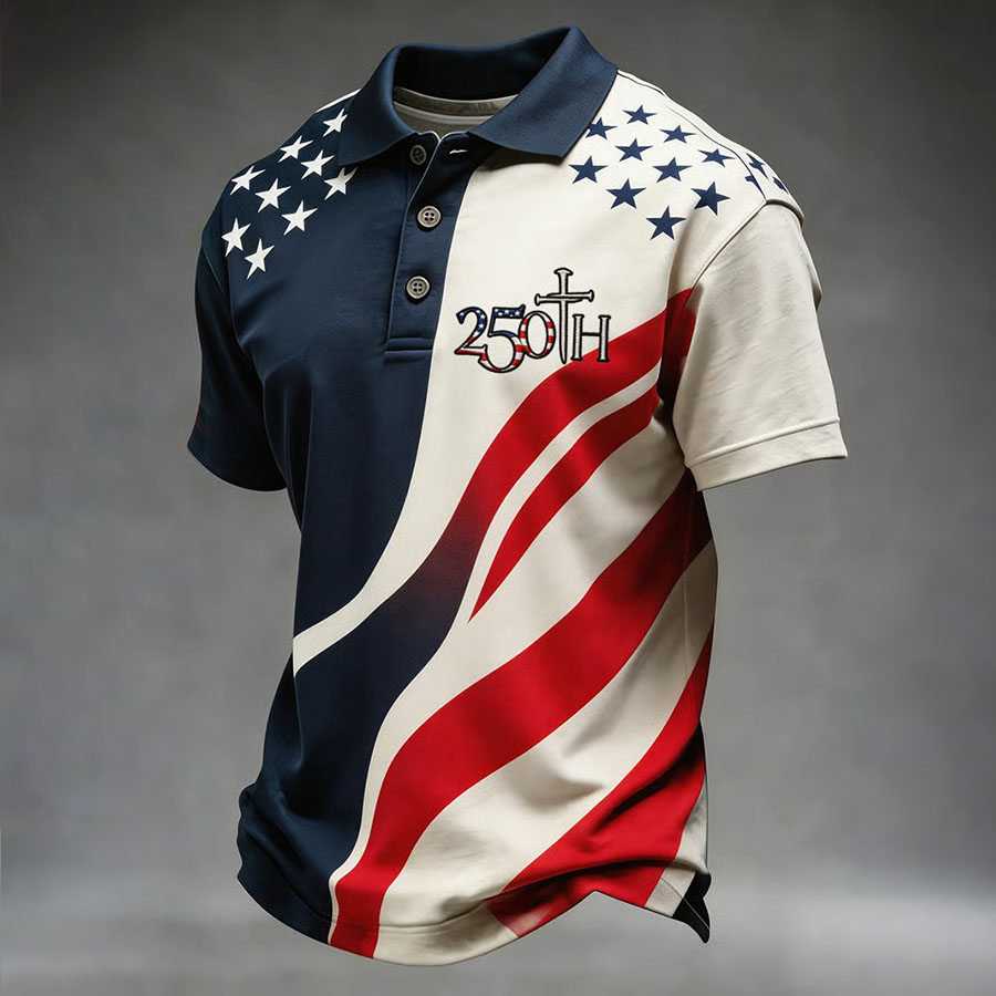 American Men's Creative Printed Short Sleeve Collar T-Shirt
