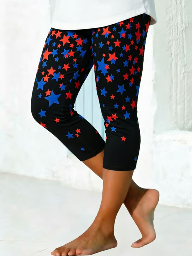 Women'S Retro Independence Day Flag Printed Leggings