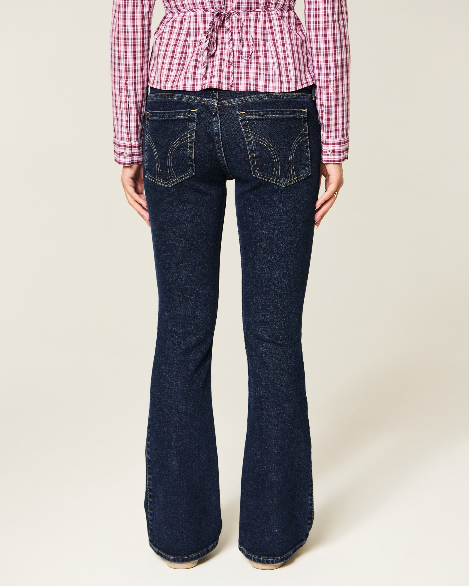 Low-Rise Dark Wash Embroidered Bootcut Jeans