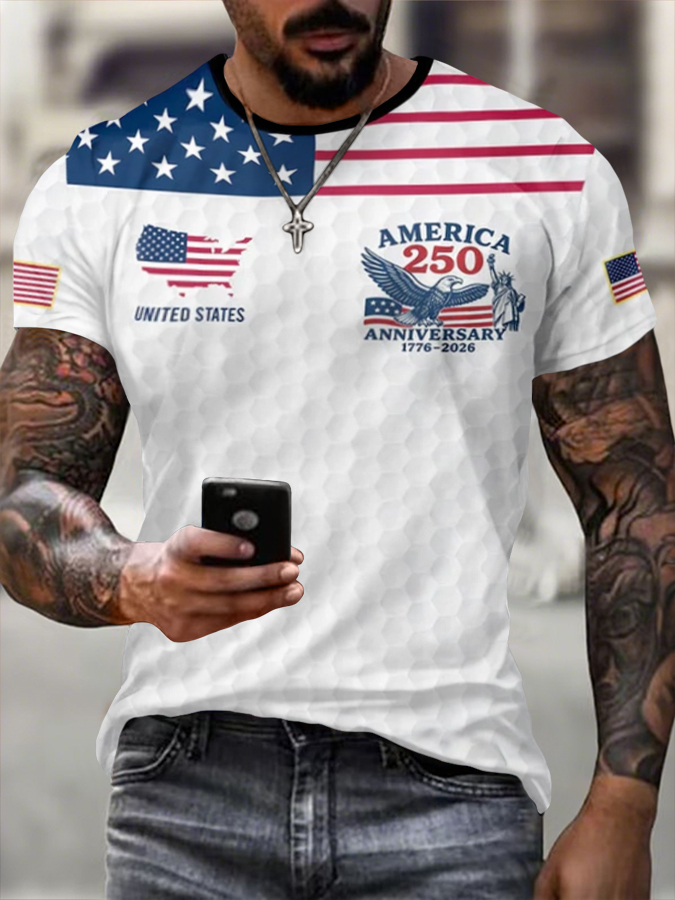 Men's American Flag Commemorative 250th Anniversary Classic Pattern Short Sleeve T-shirt