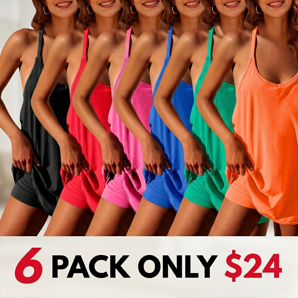 Women's Athletic Sleeveless Mini Dress with Built-in Shorts Summer V Neck Spaghetti Strap Short Spring Tennis Dress with Pockets