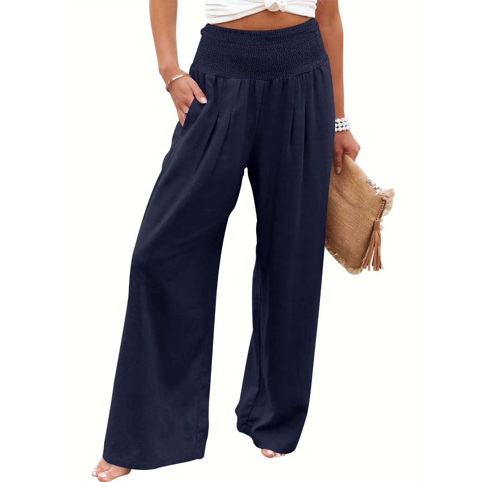 Women's wide-leg linen trousers
