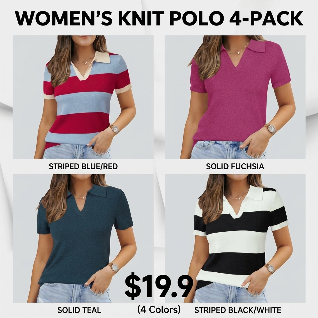 Women's Short Sleeve Wool Blend Polo Sweater