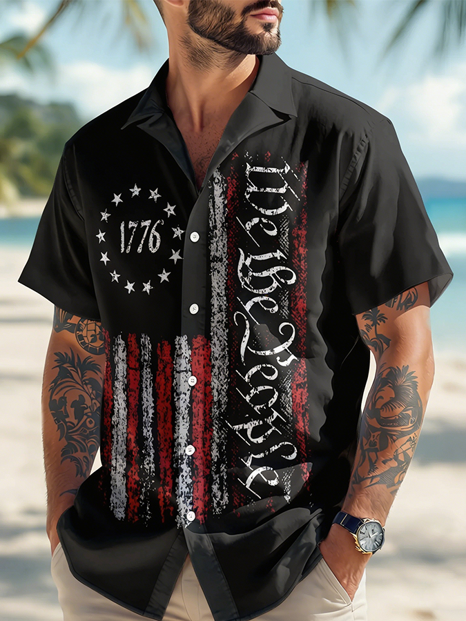 Men's 1776 We The People Distressed American Flag Vintage Shirt