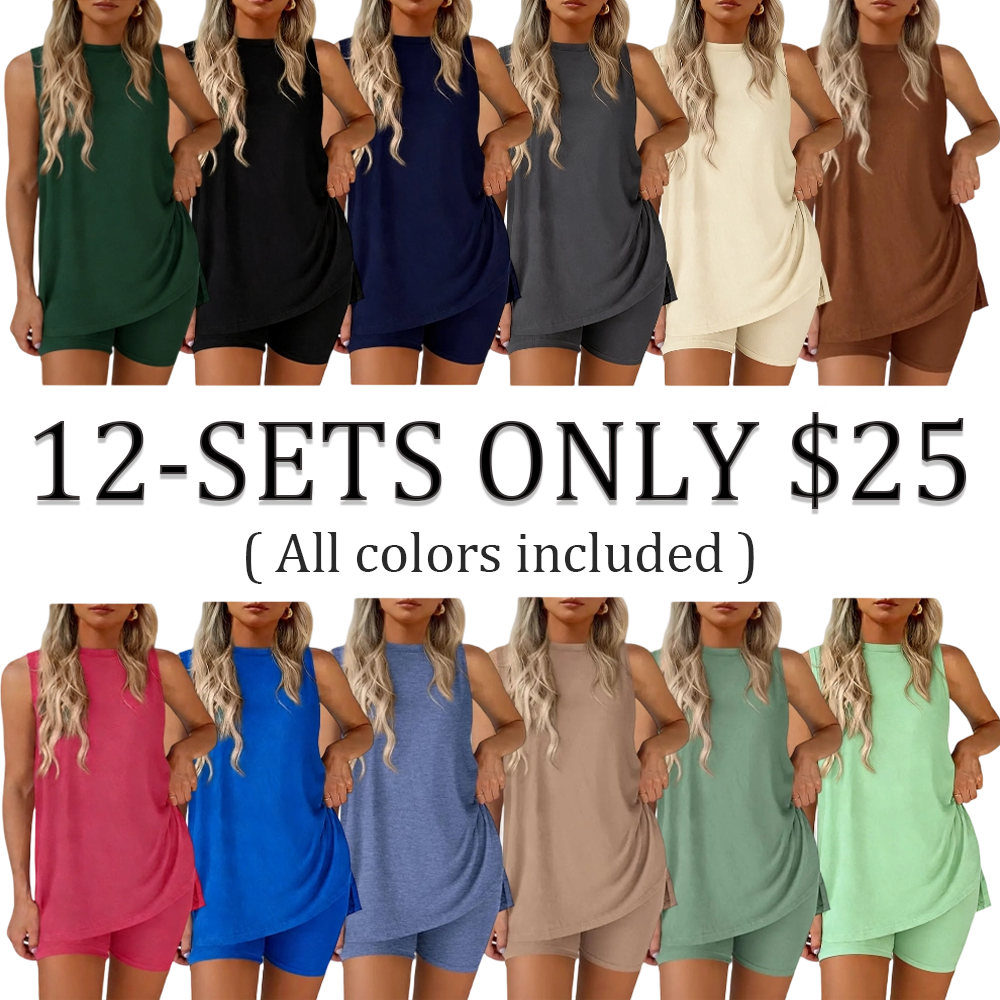 Women’s Oversized Lounge Set-Breathable Crewneck Top & Pocket Shorts