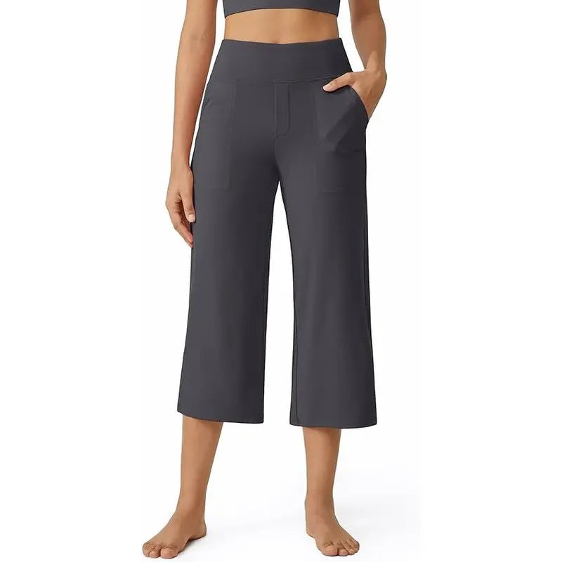 ✨ Capri Pants for Women Wide Leg Yoga Dress Cropped Pants Capri Leggings with Pockets for Casual Summer