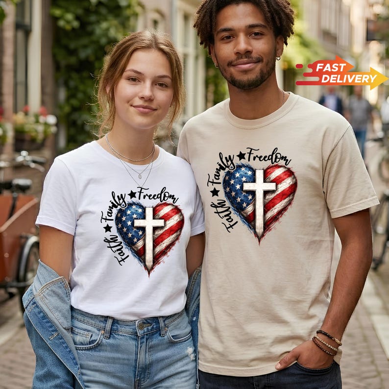 Faith Family Freedom Cross Shirt, Patriotic Christian 4th of July Tee