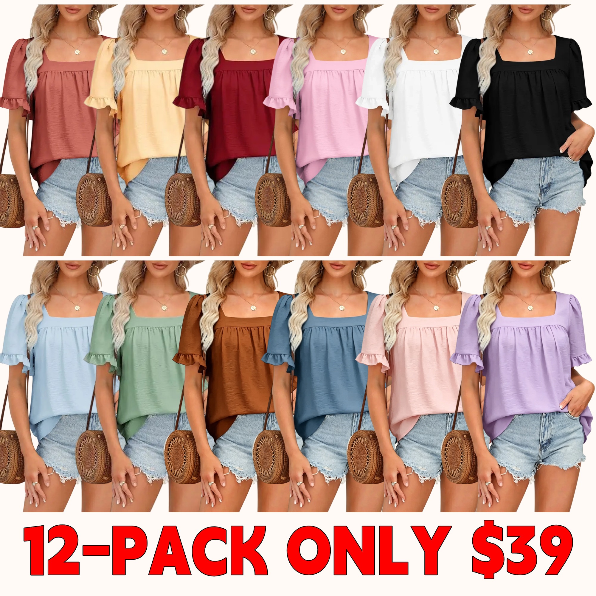 Cottagecore Coquette Blouse | Women's Square Neck Peplum Top with Whimsical Ruffle Sleeves