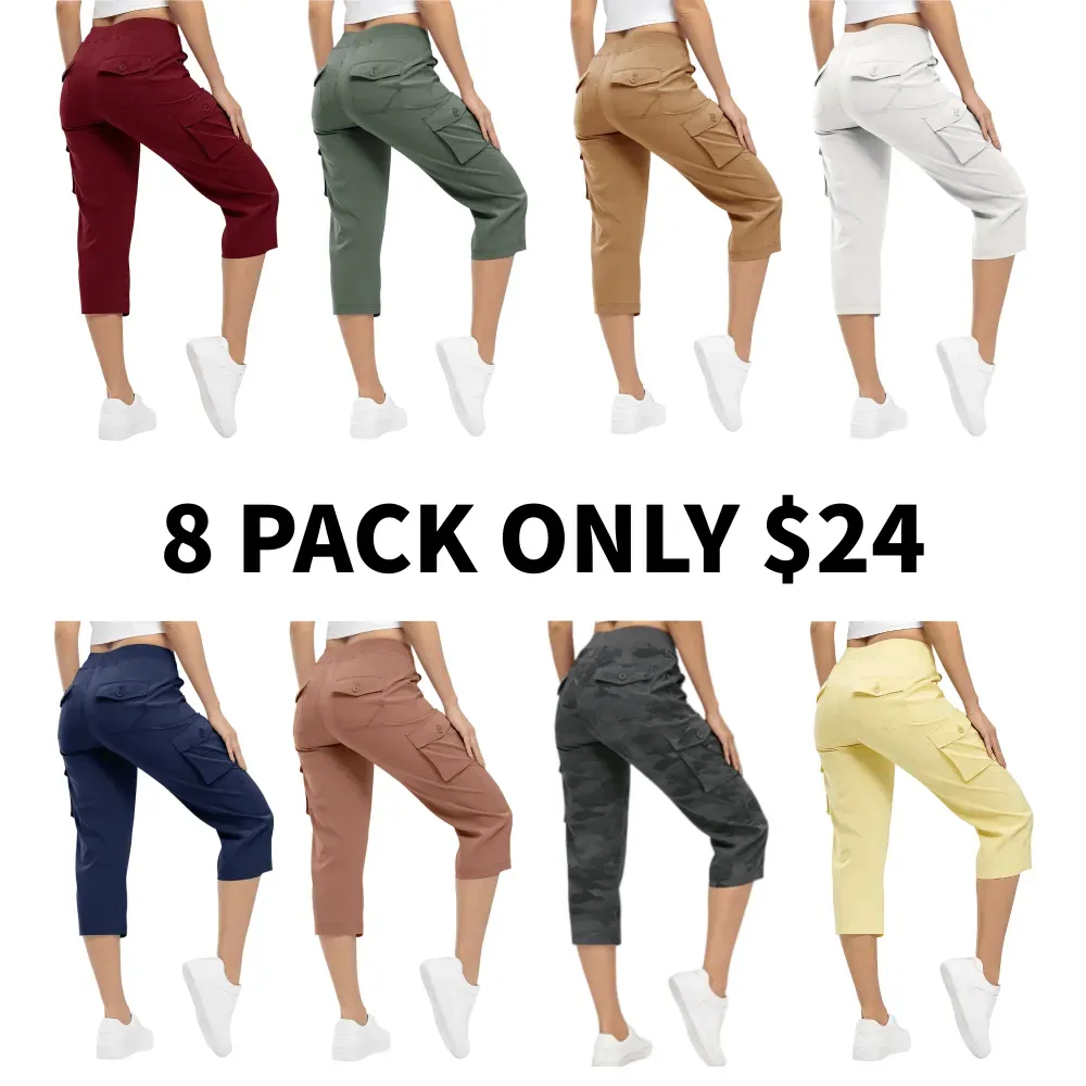 Women’s lightweight, quick-dry hiking capris with 6 pockets, loose fit, plus sizes available, ideal for outdoor trips, workouts, and casual wear, great for moms over 30.