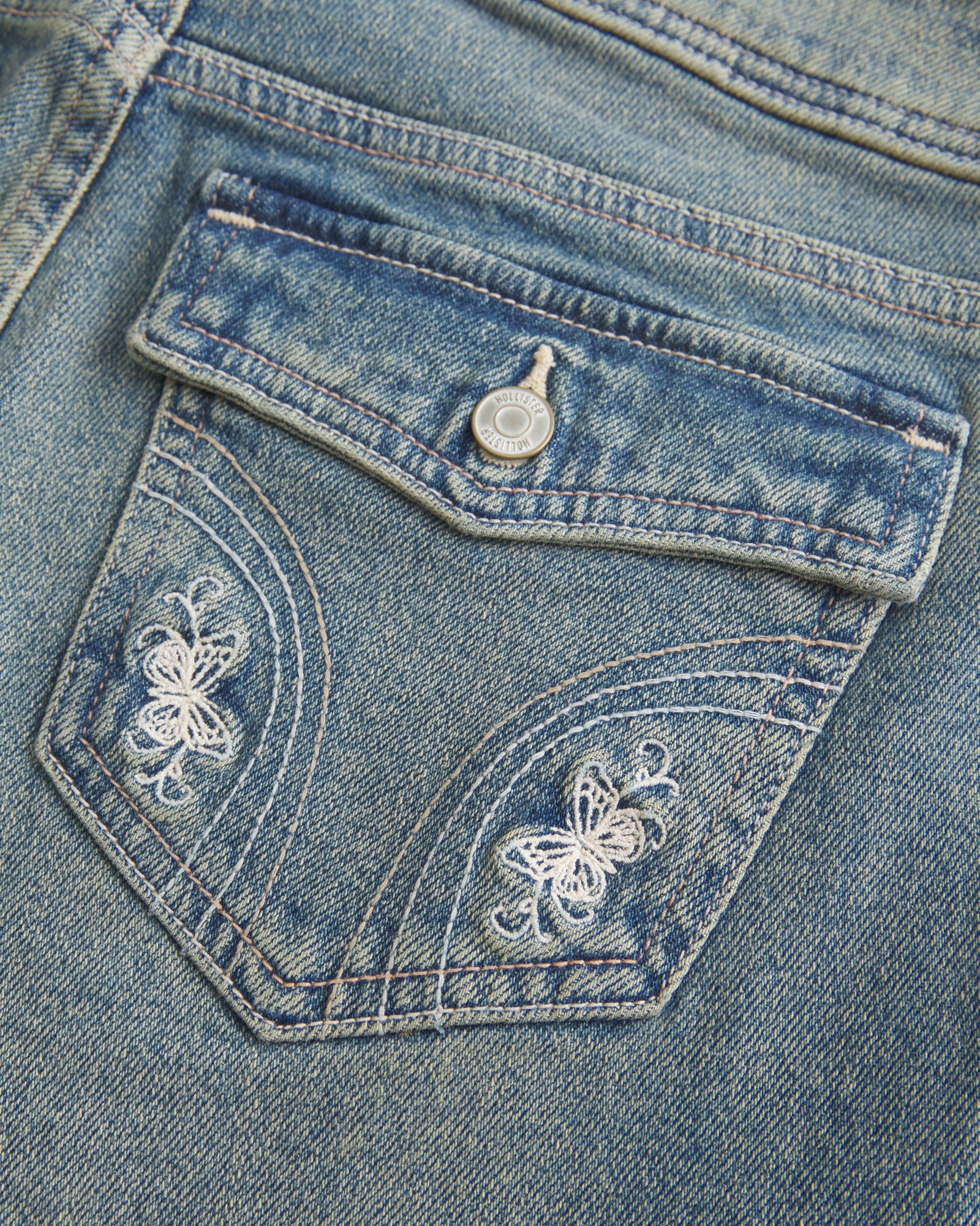 Low-Rise Dark Wash Embroidered Bootcut Jeans