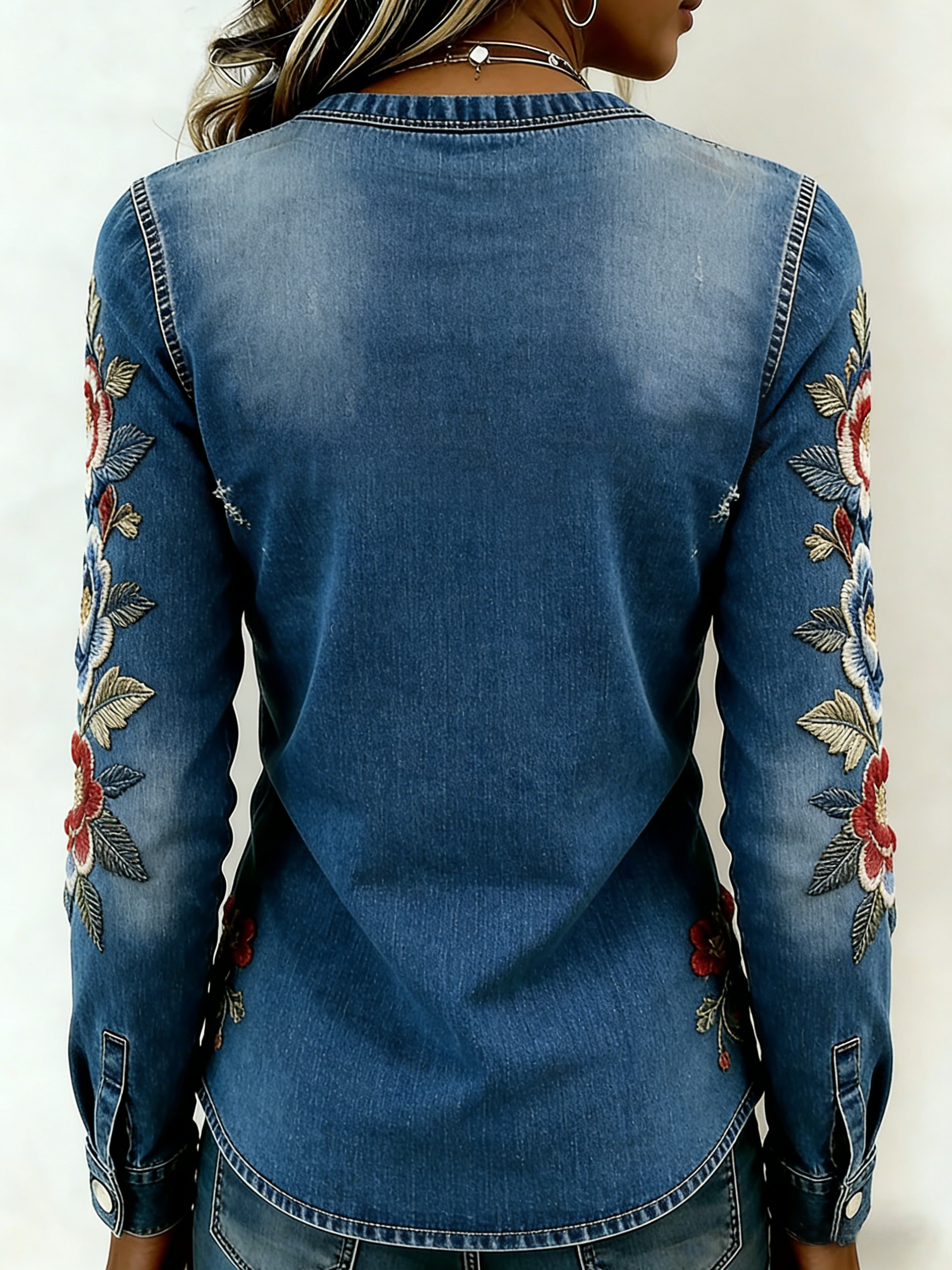 American Retro Floral Flag Sticker Embroidered Top