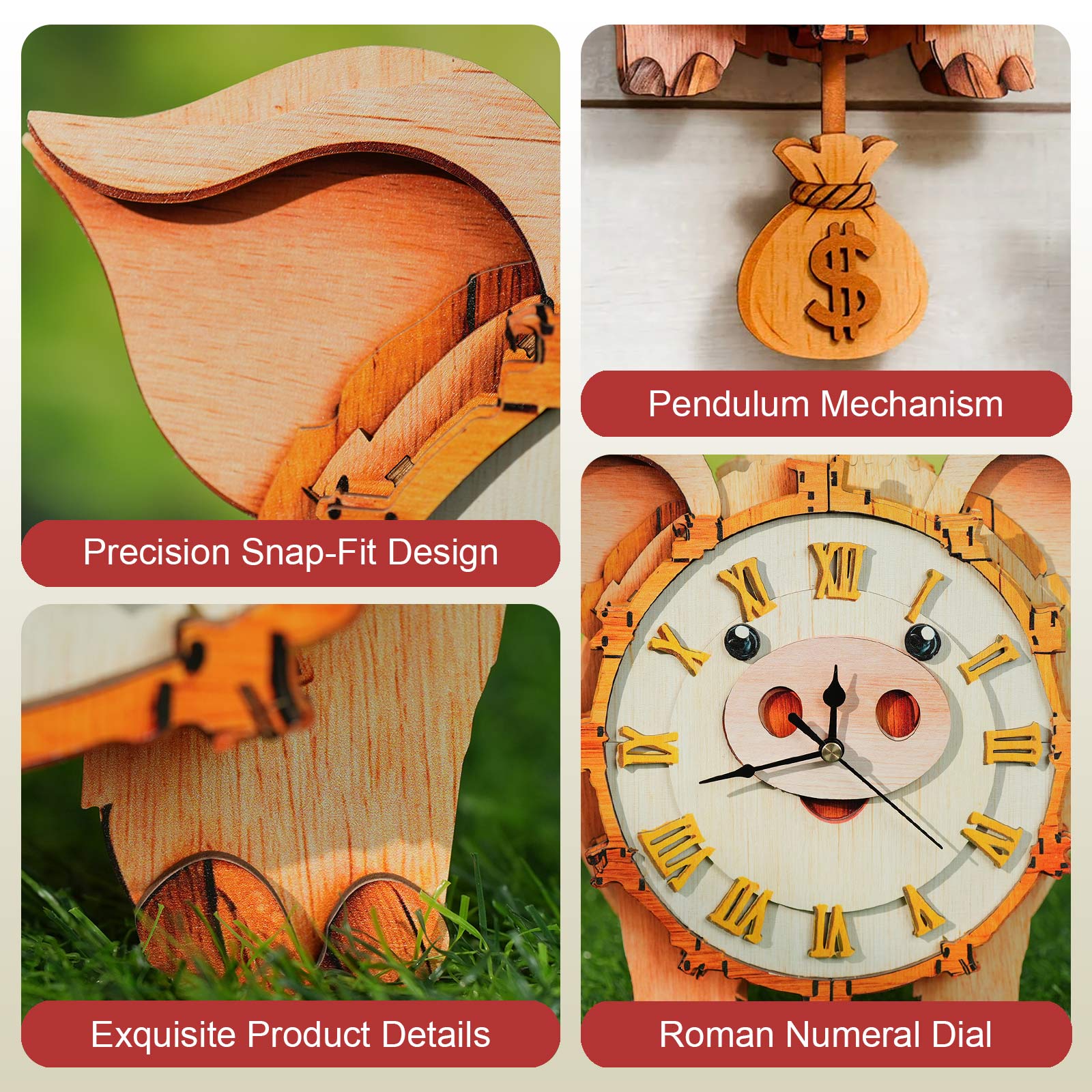 Pig DIY Wooden Clock, 3D Puzzle Craft Kit