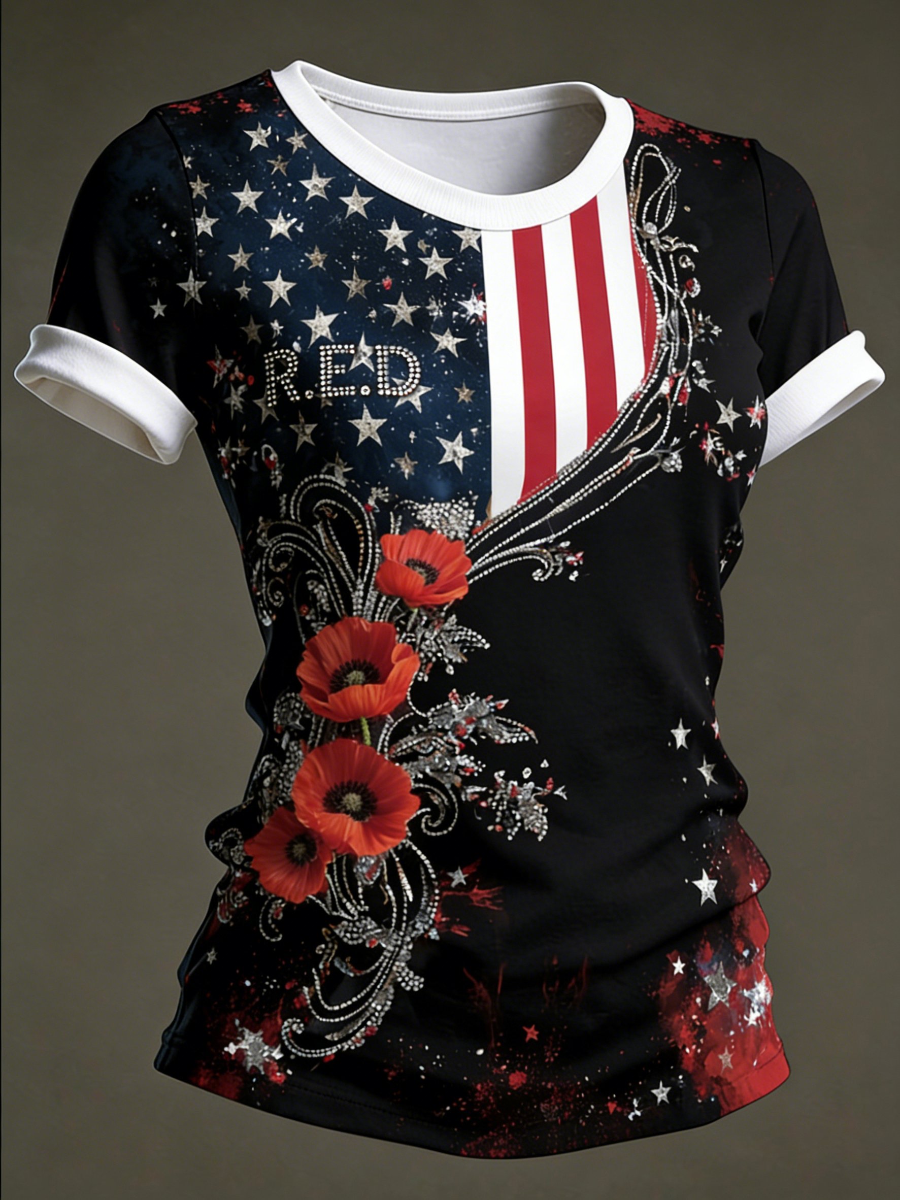 Women's Casual Red Friday Print Short-Sleeve T-Shirt
