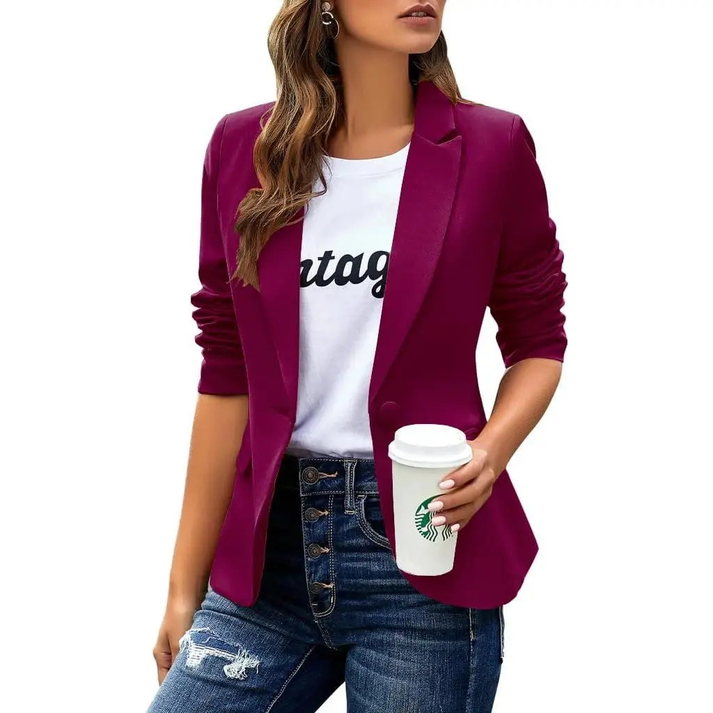 Women's Casual Blazer — Long-Sleeve, Lapel, Single-Breasted, Slim-Fit Business & Commute Jacket
