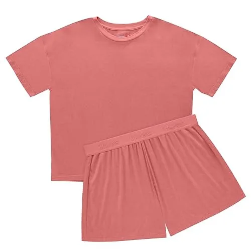 Womens 2 Piece Lounge Set, Comfywear Supersoft Boxy T-shirt & Sleep Shorts Loungewear Set
