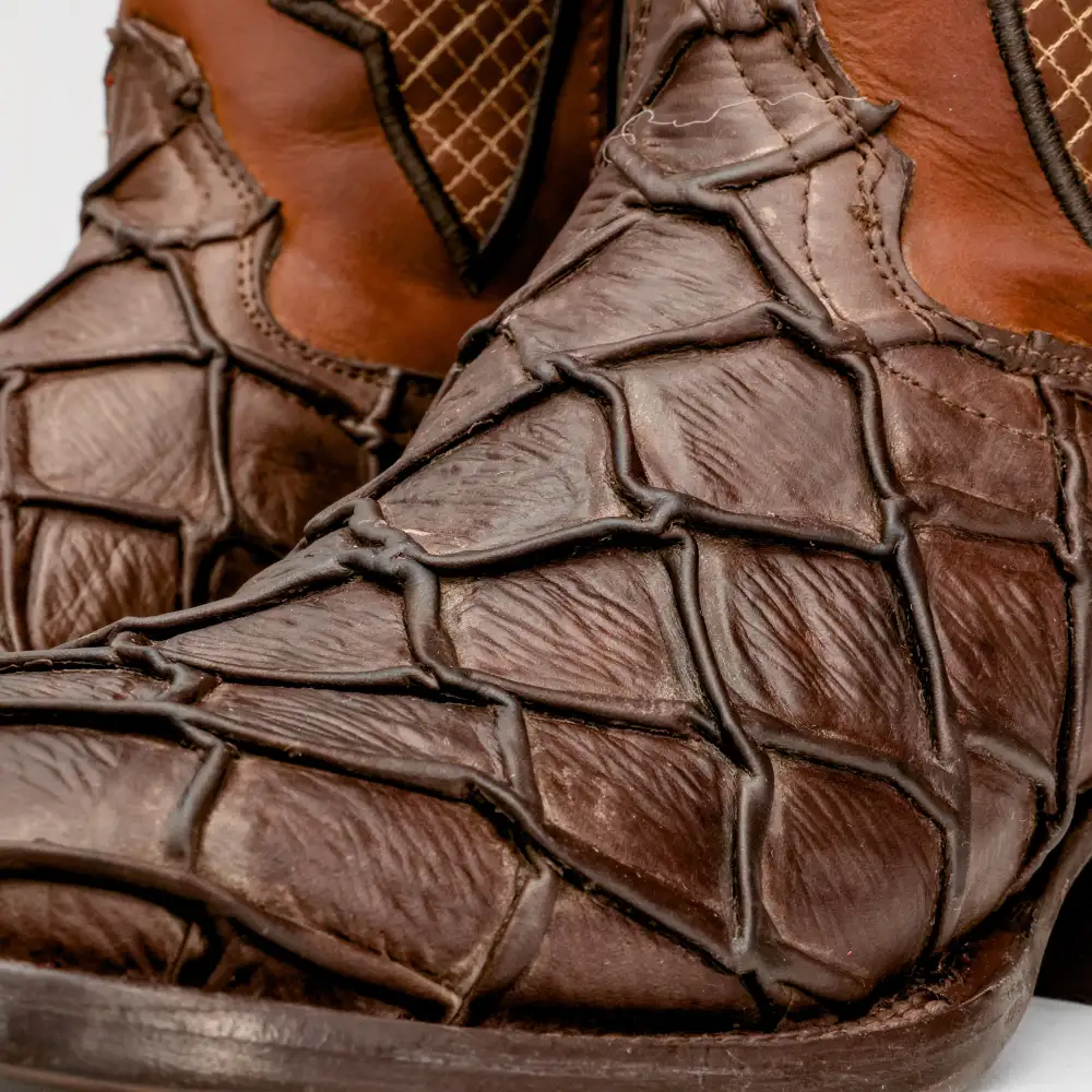 Matte Chocolate Brown Pirarucu Leather Boots - Square Toe