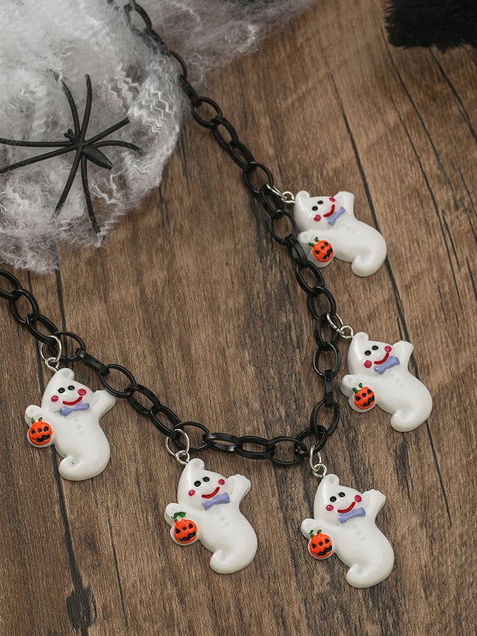 Halloween Gothic Dark Pumpkin Ghost Pendant Necklace
