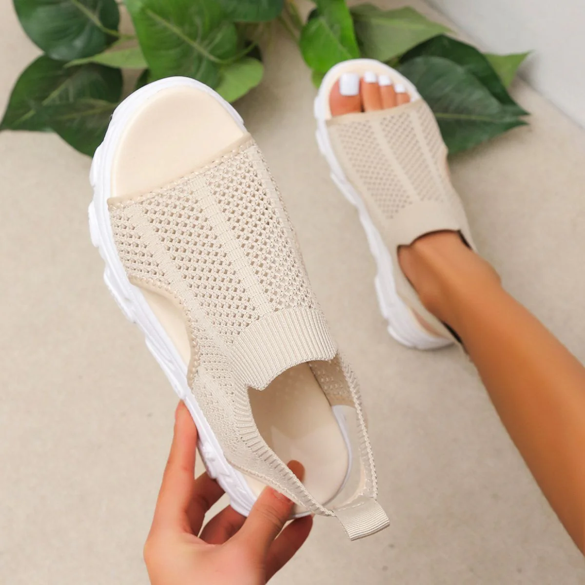 Peep Toe Cutout Mesh Sandals (multiple color options)