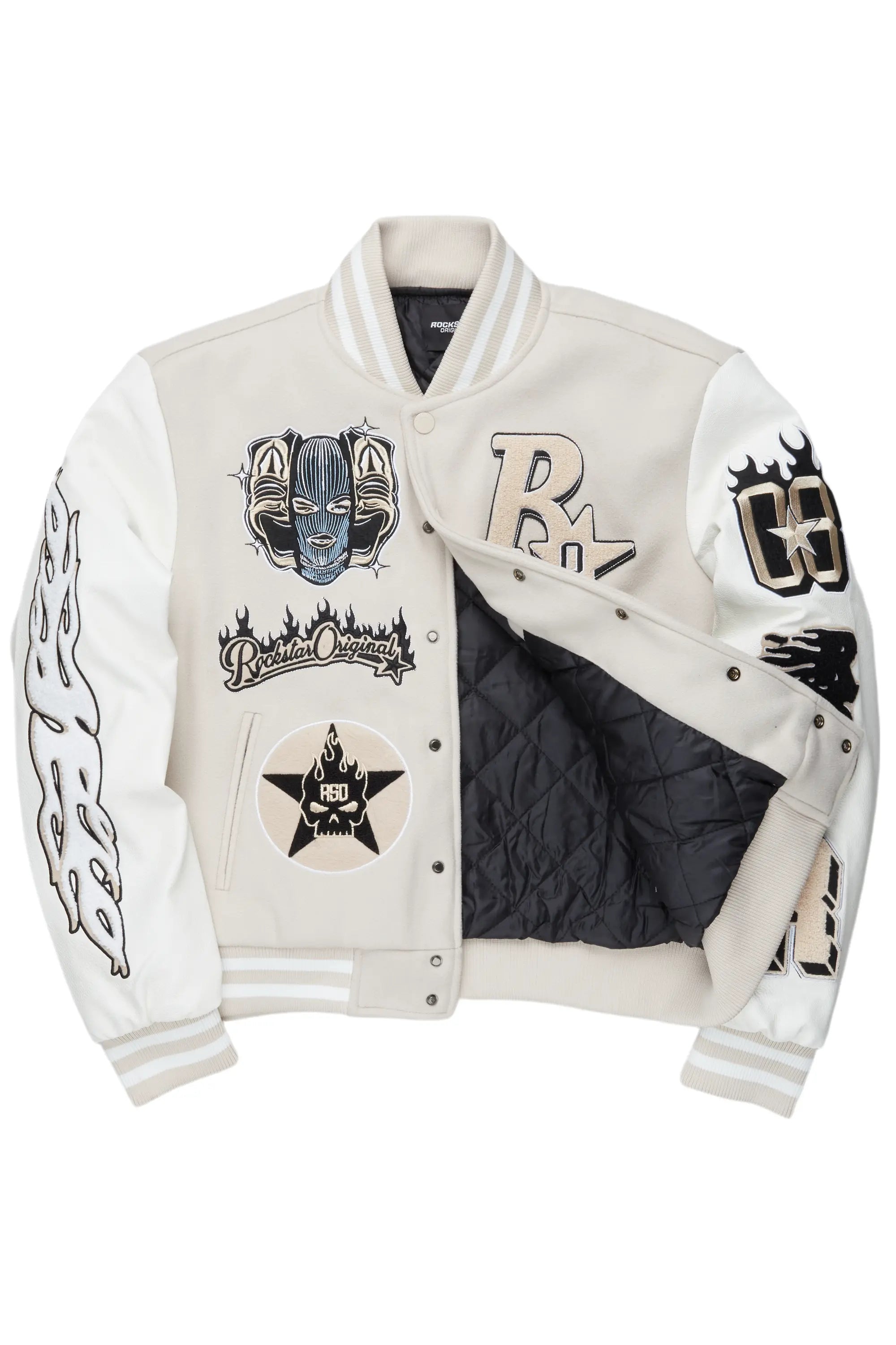 lonnesha Beige Oversized Varsity Jacket