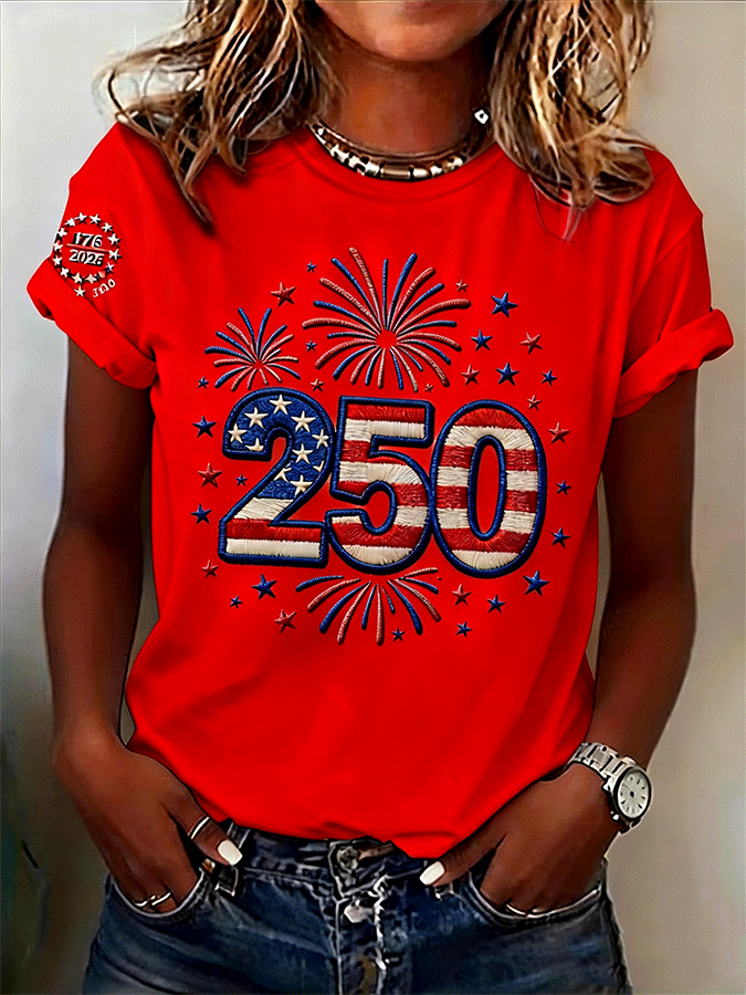 Women's Casual Independence Day (Flag) Crew Neck Short Sleeve T-shirt