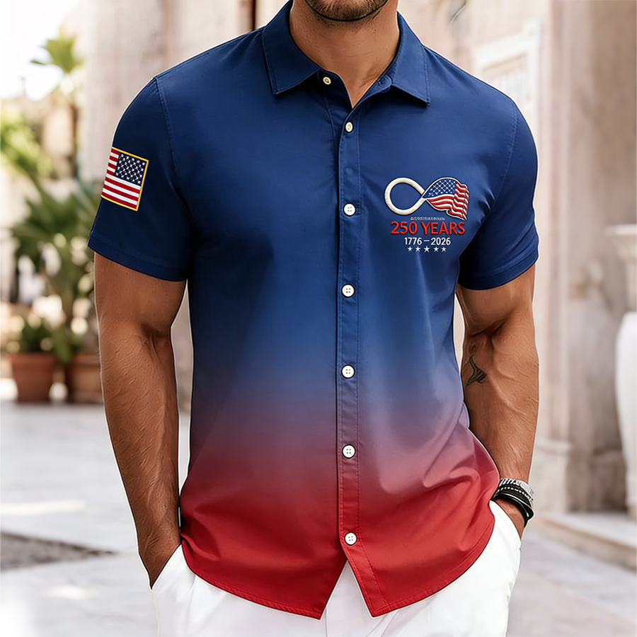 Men'S Casual Gradient American Flag Art Printed Shirt