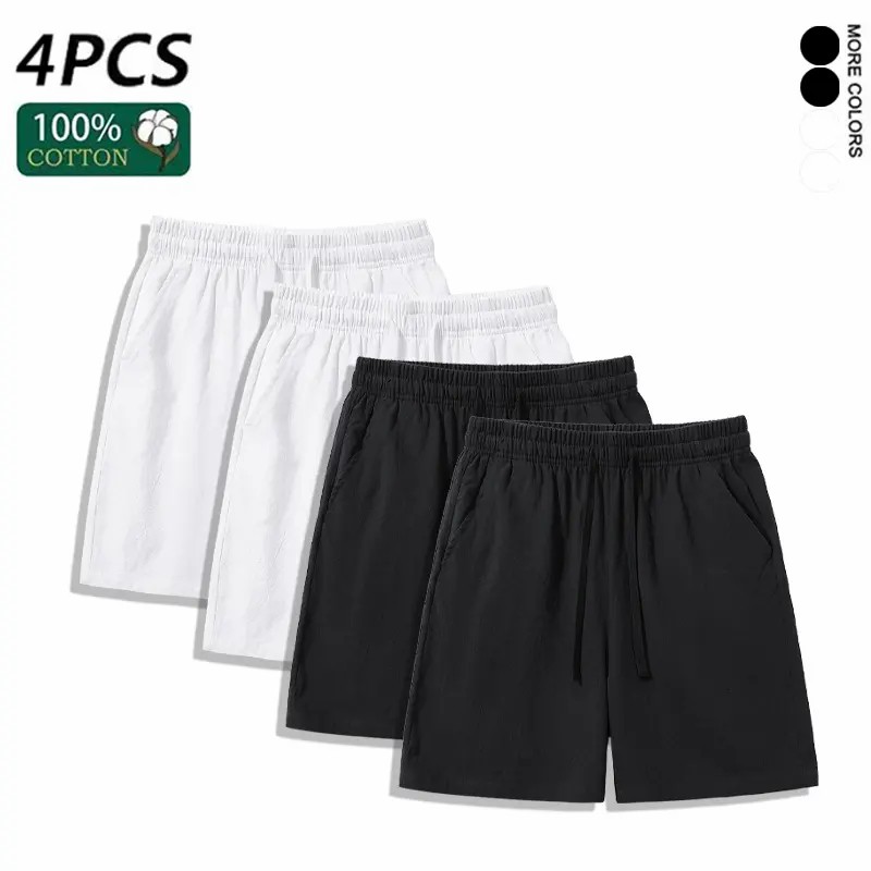 Unisex 4-Pack Premium Cotton Linen Casual Beach Shorts