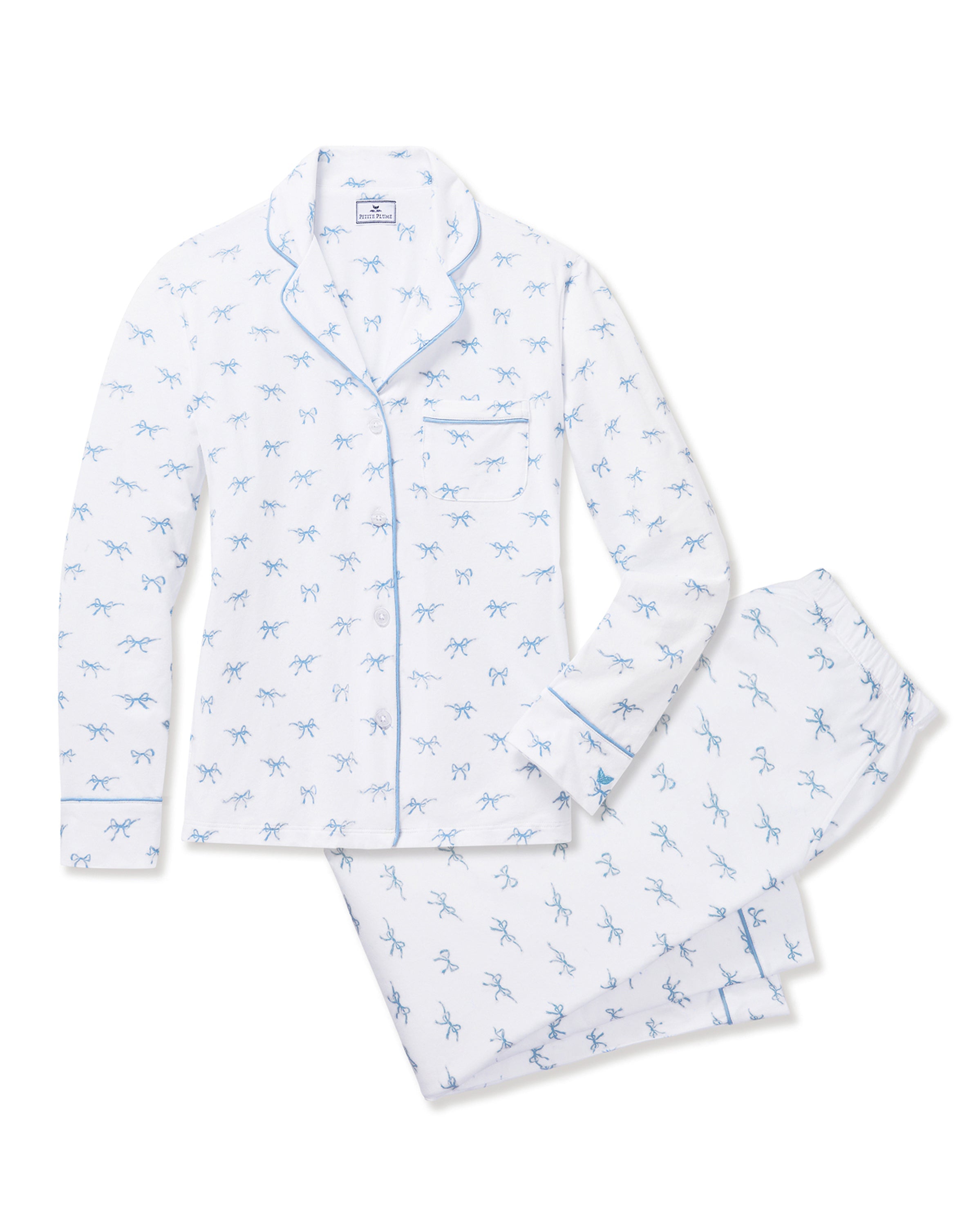Women's Pima Pajama Set in Something Blue Bows