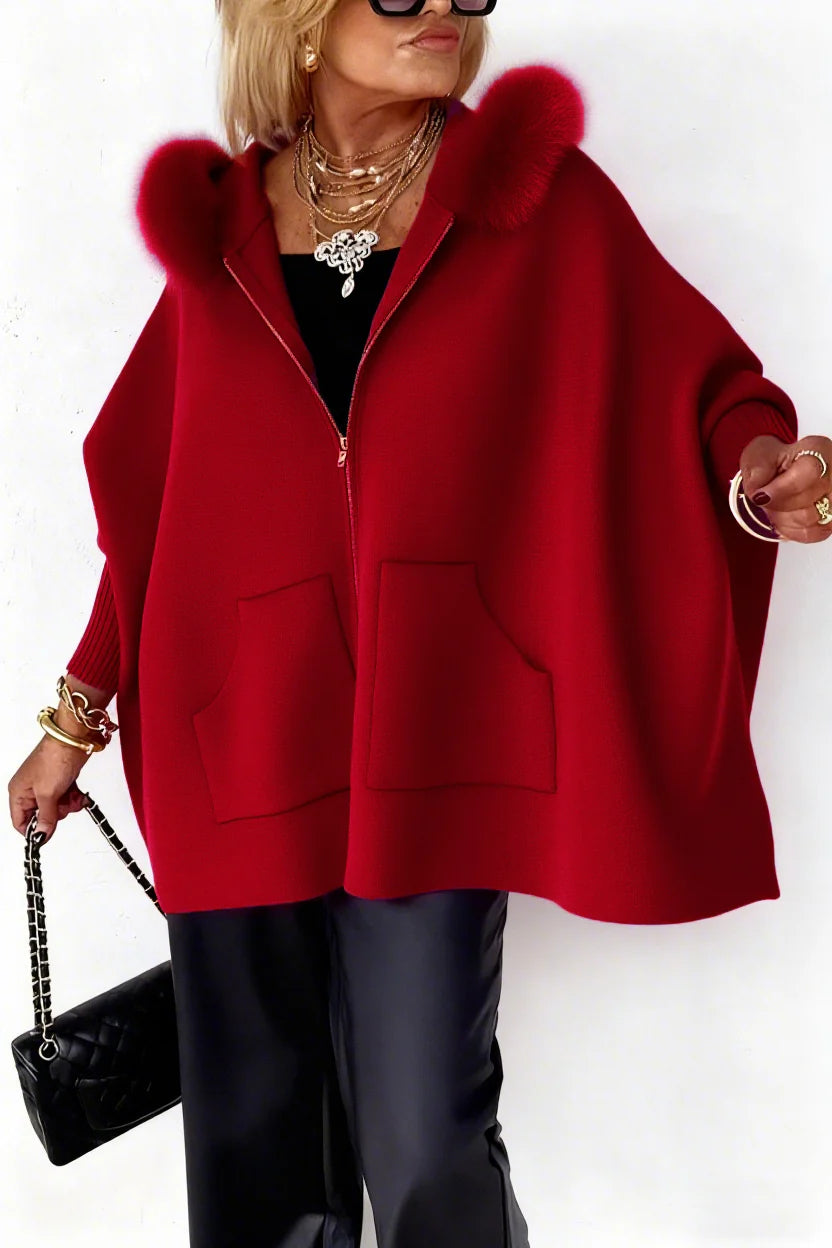 Women Fur Collar Solid Color Casual Jacket